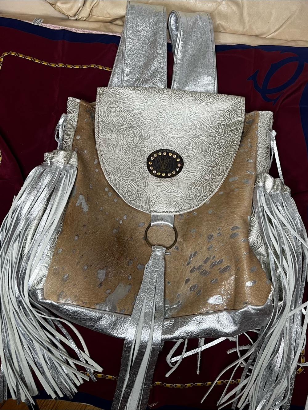 Keep It Gypsy Silver Leather Hair-On-Hide Fringe Backpack | Western Boho | Large - Picture 10 of 12